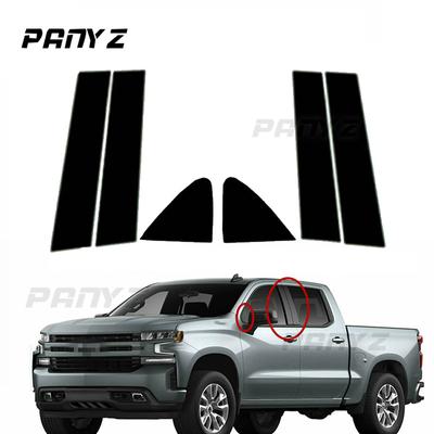 6 sztuk słupki okienne samochodu słupki wykończenia drzwi naklejka na pokrywę czarny błyszczący dla CHEVROLET Silverado 1500 CREW CAB   