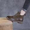 Johnature Botas de couro genuíno estilo britânico com cadarço e sola macia, botas curtas, sapatos femininos de cor sólida