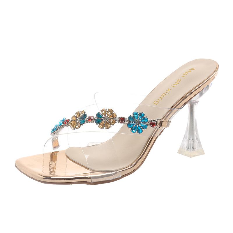 

Модные шлепанцы Прозрачный ПВХ Кристальный каблук-рюмка Сексуальная повседневная обувь Большой размер Женские шлепанцы с открытым носком Прозрачные шлепанцы Женская обувь 34