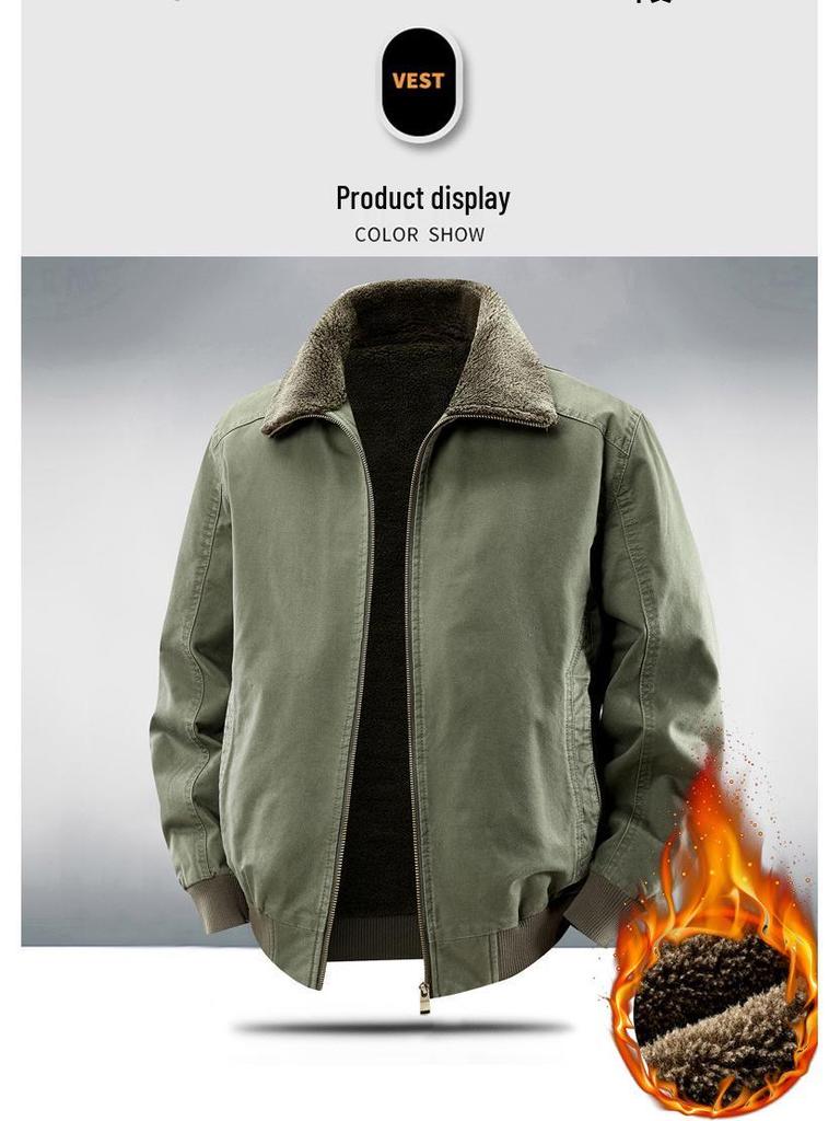 Men's High-End American Style Bomber Jacket: Spring-Fall Winter Cotton Velvet, Thickened for Middle-Aged & Elderly