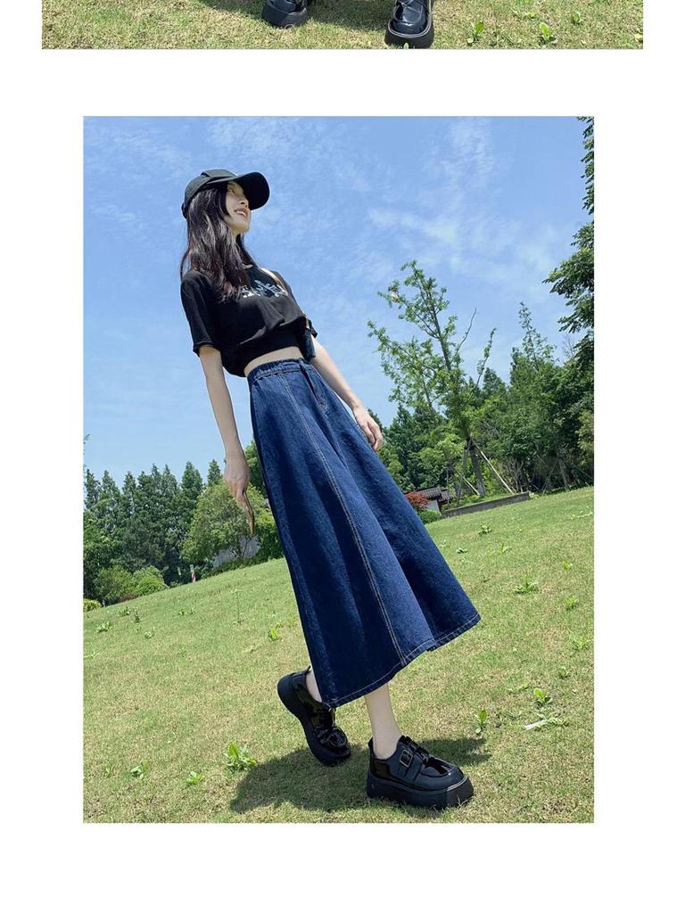 2024 High Waist Retro Denim Midi Skirt: Slimming, Fashionable, Hip-Covering Draped Design