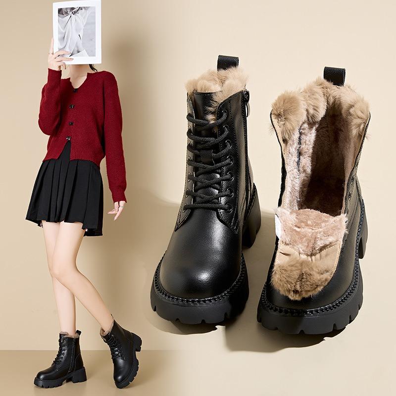 Leather platform Martin boots women's medium tube platform sole versatile retro short boots platform shoes versatile