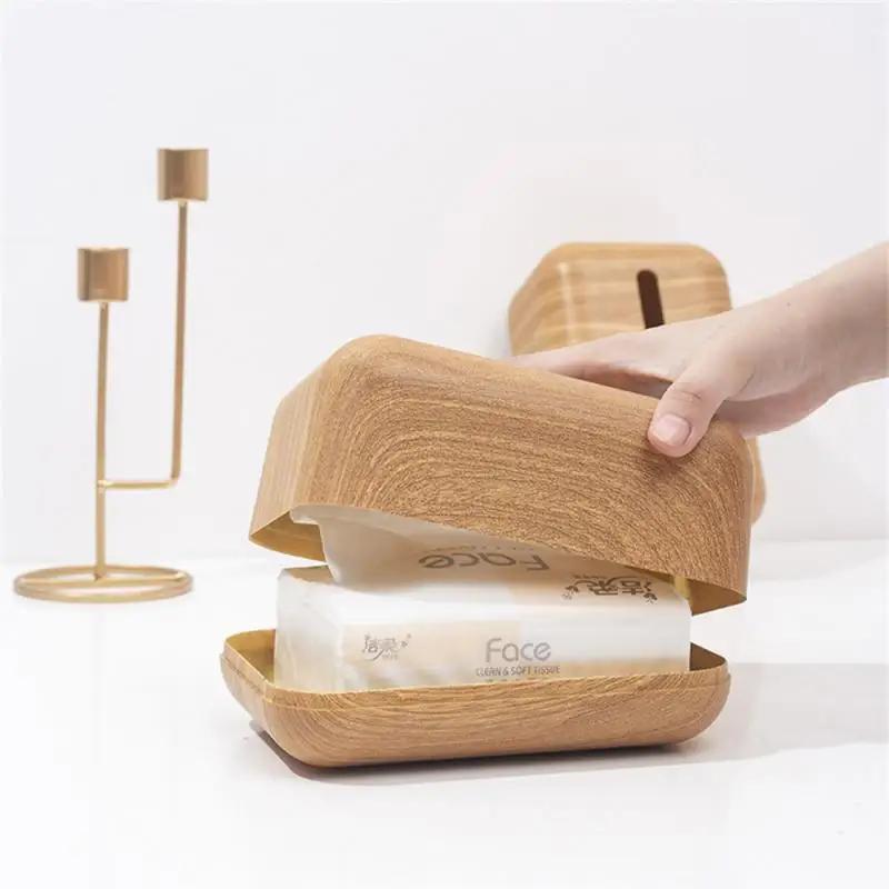 Caja de Pañuelos Japonesa Soporte Almacenamiento Servilletas Cubierta de Madera ABS Contenedor Estuche Papel Higiénico Simple Elegante Hogar Coche Organizador de Escritorio