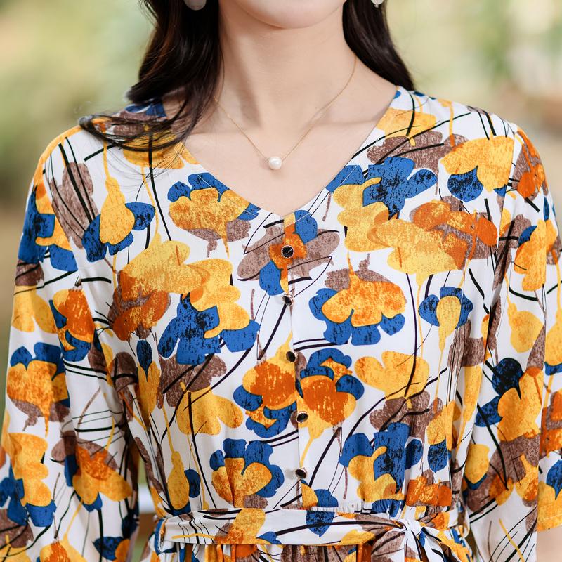 Elegant Women's Summer Dress Plus Size Half Sleeve Vintage Print Long Dresses Female Summer Clothes