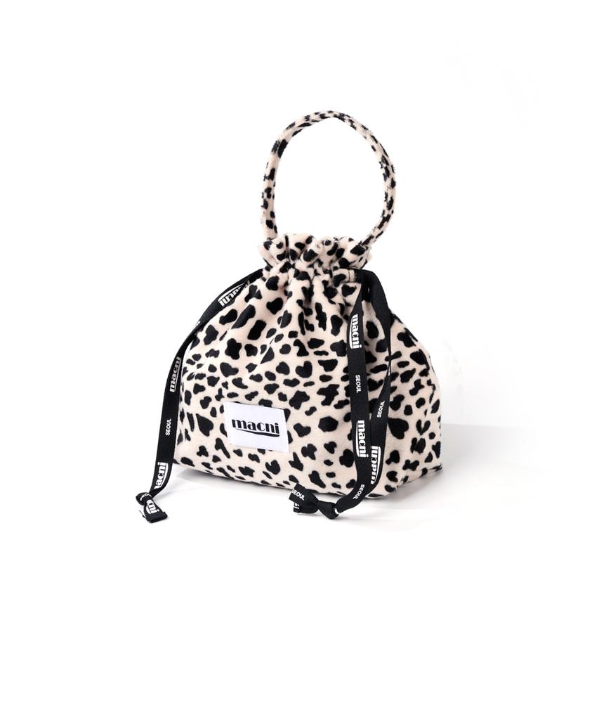 Macni Leopard String Pouch Bag Beige