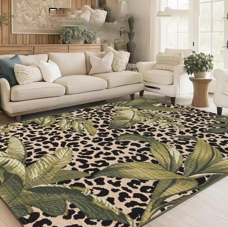 1PC Leopard Print Heart-shaped Area Carpet Floor Mat Suitable for Bedroom Living Room Balcony Terrace Room Home Decoration