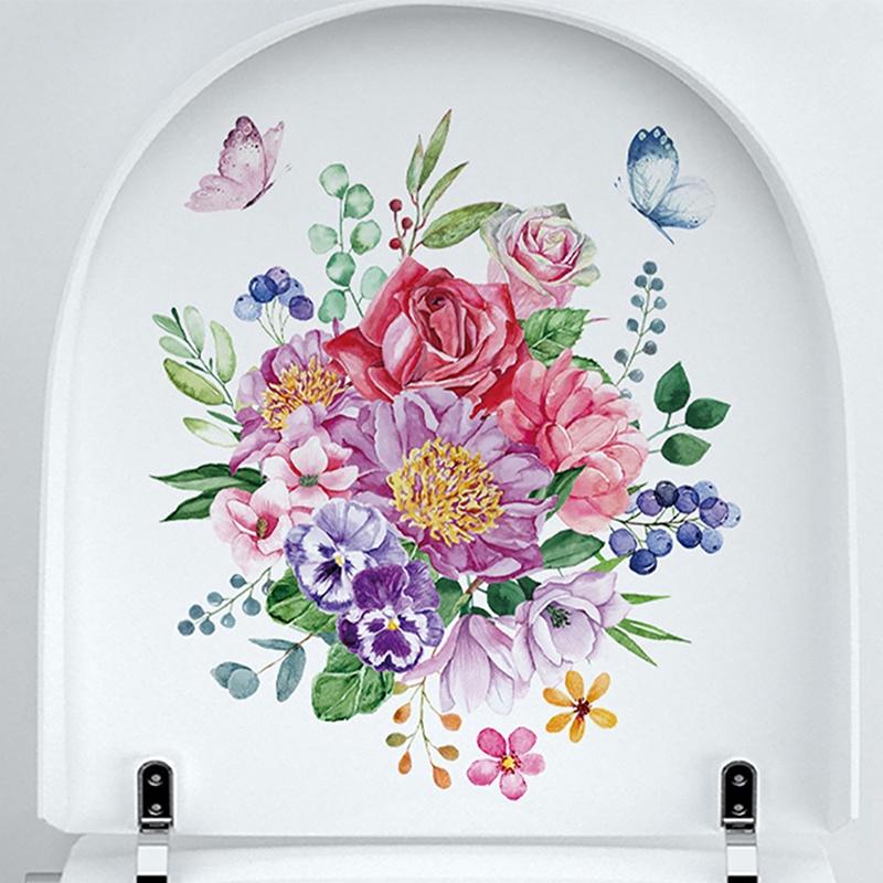 Adesivi per WC Adesivi a Fiori Adesivi Autoadesivi per Bagno Pittura Adesivi Impermeabili Copriwater Pareti del Bagno Adesivi a Fiori