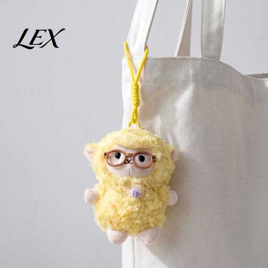Soft Curly Plush Charm Sheep Doll Pendant for Bags And Keys, Stuffed Animal Keychain Kawaii Accessory with Bow Glasses Accessories, Cute Hanging