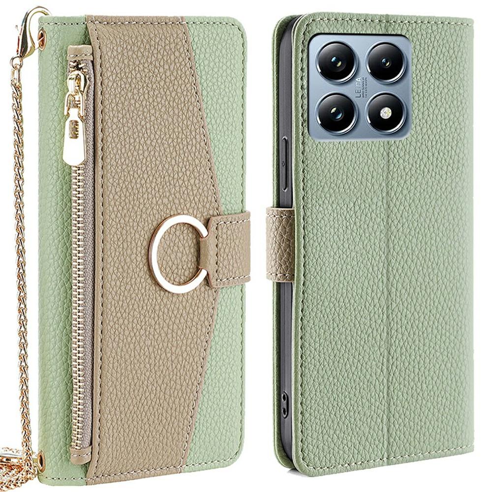 

For Xiaomi 14T Pro Case Mirror Wallet Leather Phone Cover with Chain Shoulder Strap C