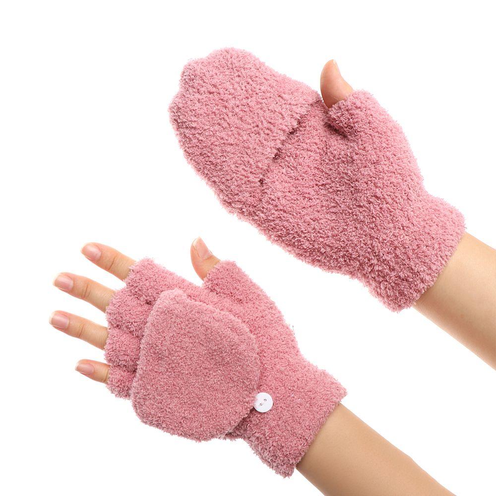 Warme Winter Doppelnutzung Cabrio Flip Top Halbfingerhandschuhe Korallen Samt Handschuhe Strick Fäustlinge