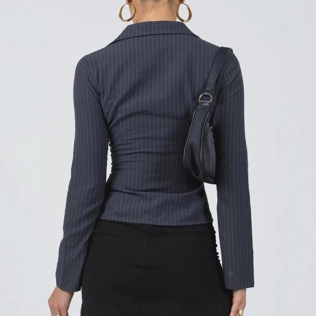 2024 European & American Spring/Autumn Striped Slim-Fit Button-Down Cardigan with Lapel