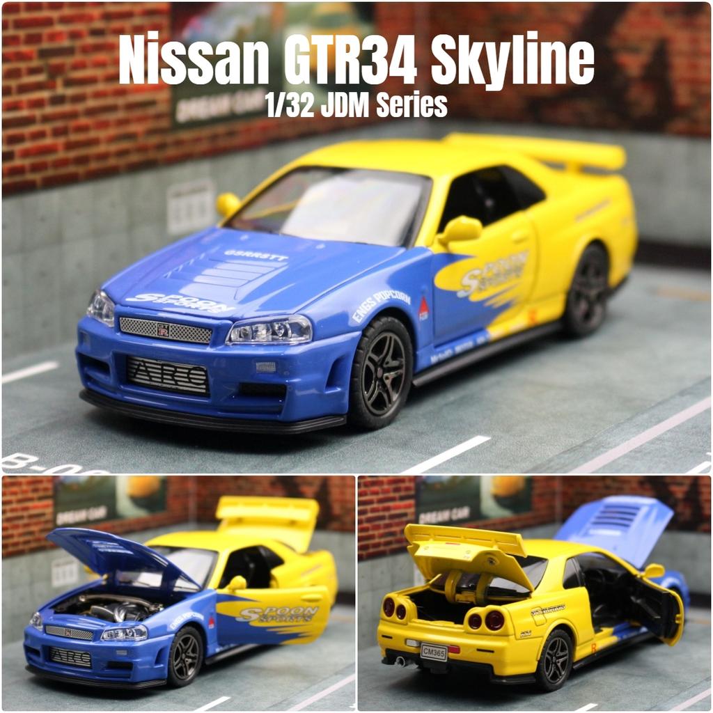 1/32 Nissan GTR34 Skyline GTR Toy Car Model Diecast Racing Miniature Model Sound & Light Pull Back Collection Gift Children Boy