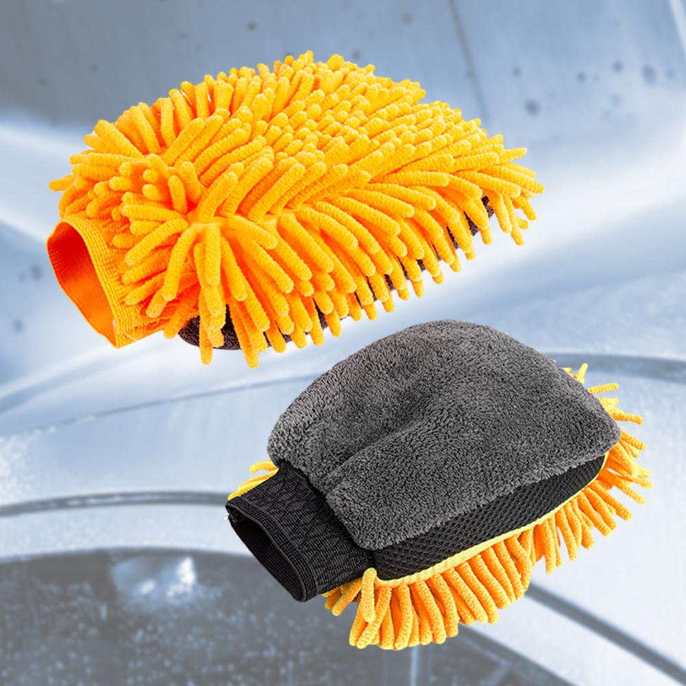 Car Cleaning Gloves Chenille Car Care Cleaning Gloves Blue Yellow Orange Double Faced Glove for Cleaning Washing Car Accessories