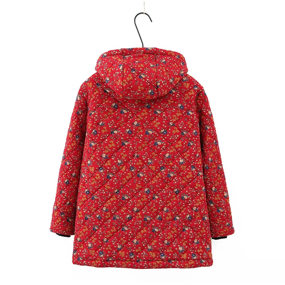 Women's Winter Plus Size Fleece-Lined Warm Coat Hooded Casual Jacket for Middle-Aged and Elderly Women