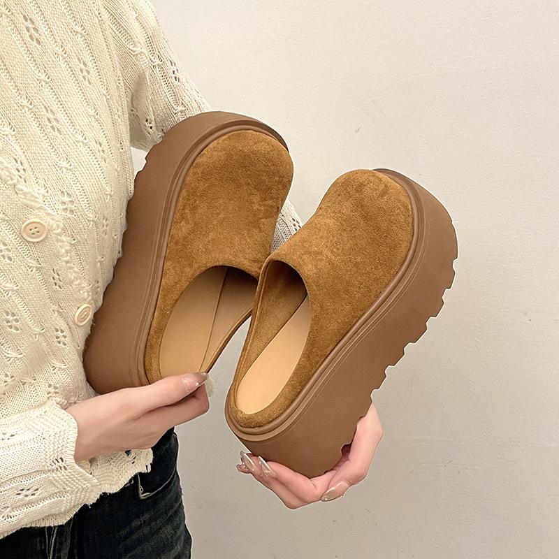 Lazy People Pedal a Bag Head and Half Slippers, Women's Season New Models Wear Wide Version Thick-soled Fluffy Shoes