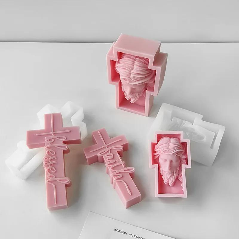 Sculpture Cross Aroma Candle Resin Plaster Ornament Mold Home Decor Crafts Making Mould