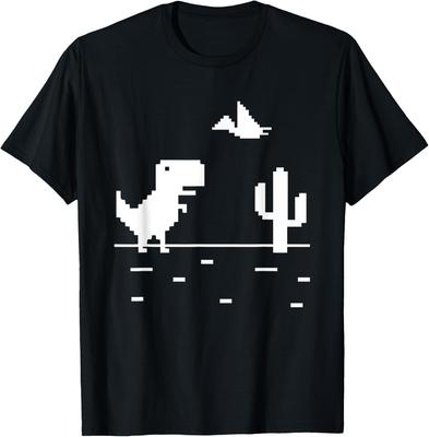 Νέα Άφιξη TRex Νερντ Δεινόσαυρος Pixel Art Κακή Σύνδεση στο Internet Μπλουζάκι 100% Βαμβάκι Unisex Κοντομάνικο Καθημερινό Γκεκ Τοπ Μαύρο