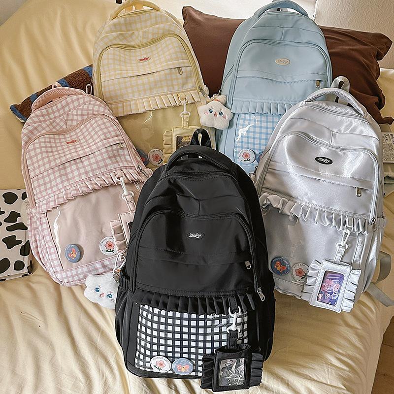 Japanese Ba Chi Pain Bag Large Capacity School Bag Female High Value Cute Plaid Backpack Junior High School Students Class Backpack Trend