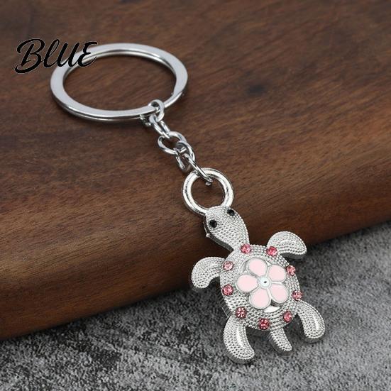 Turtle Key Ring Rhinestone Flower Keychain Luxury Alloy Car Decorative Animal Charm Ring Keychain Pendant for Backpacks Handbag Decoration