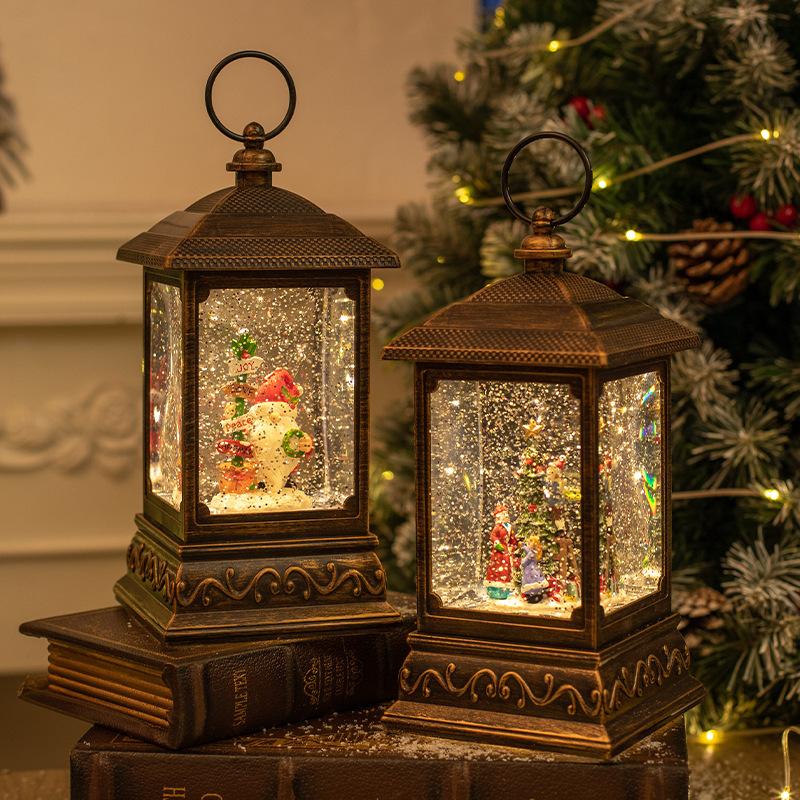 Christmas decorations, crystal carved lanterns, snowy lights, Christmas gifts, Christmas desktop decorations