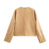 Womens Velvet-Texture Chic Short Jacket Coat In Khaki - Sweet Elegant Casual Outerwear Fall