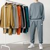 2Pcs/Set Men Casual Sport Suit Waffle Texture O-neck Long Sleeve Sweatshirt Elastic Waist Pockets Jogger Pants Set Loose Fit Sweatshirt Suit
