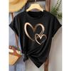 Summer New Women's Heart Printed T-shirt Trendy Casual Round Neck Top
