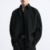 Zara Solid Color Loose Pleated Casual Long Sleeve Jacket Men Jackets Black 7380700-800