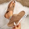 Spot Foreign Trade Large Size Toe Sandals Women 2025 New Round Head Hollow Metal Buckle Slope Heel Thick-bottomed Beach Slippers