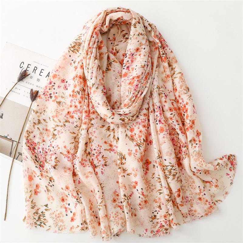 Spain Fashion Thin Polka Floral Fringe Viscose Shawl Scarf High Quality Wrap Pashmina Stole Bufandas Muslim Hijab 180*90Cm