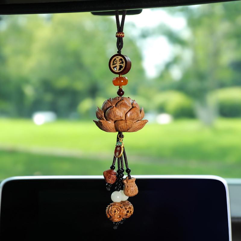 Auto-Schmuck mit handgefertigtem Holz-Lotuspendant für sicheres Fahren und Innendekoration