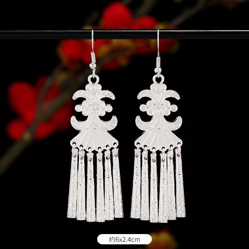 Miao Yin earrings retro exotic niche design long fringed earrings medium earrings women