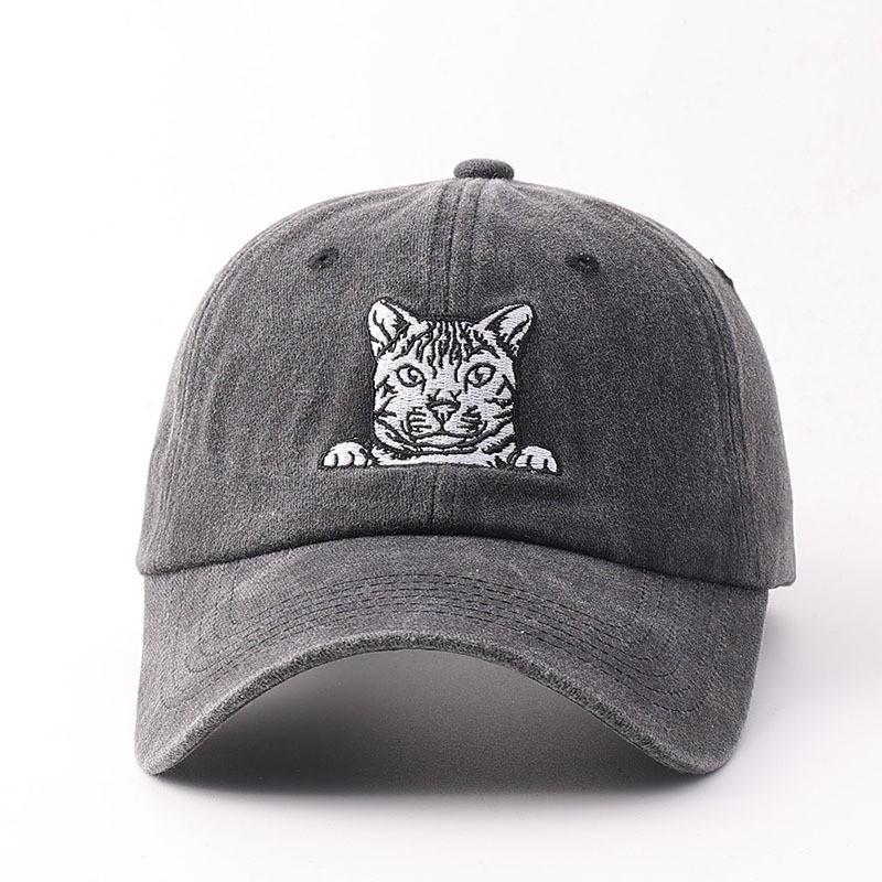 Embroidered Cat Baseball Cap Cotton Soft Vintage Sun Hat Women Men