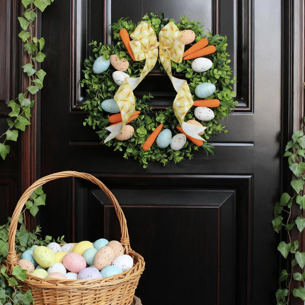 Easter Wreath Handmade Cute Egg Carrot Design Festive Garland Front Door Wreath for home wall door and window decorations