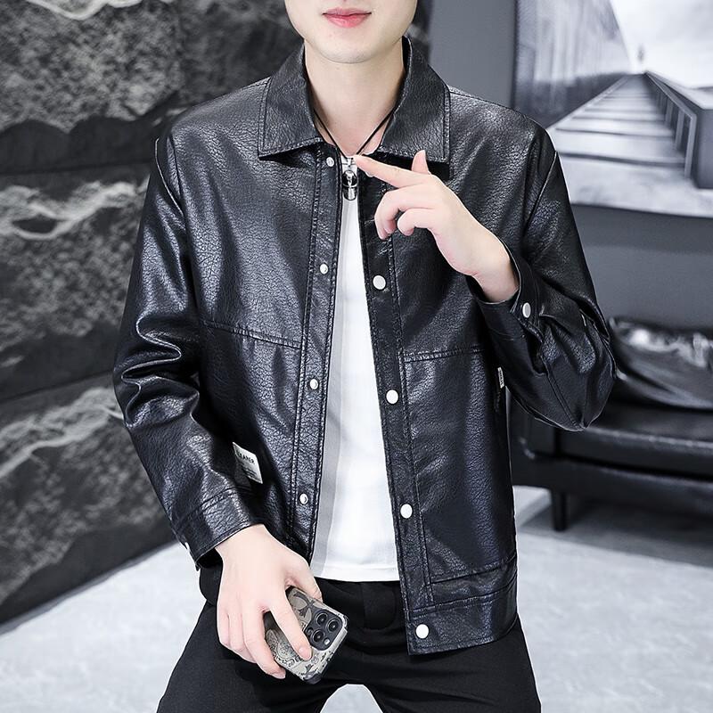 VANCAMEL Men's Autumn/Winter Lapel Motorcycle Leather Jacket