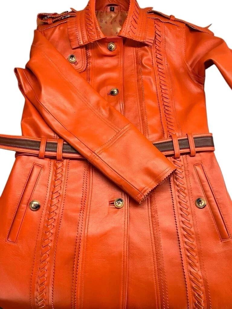 Overcoat Formal Design Women's Leather Trench Coat Genuine Lambskin Stylish Long