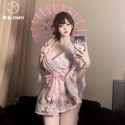 Sexy Lingerie Tokyo God Girl * Sweet Bow Sexy Print Embroidered Kimono Bathrobe Chiffon Nightgown