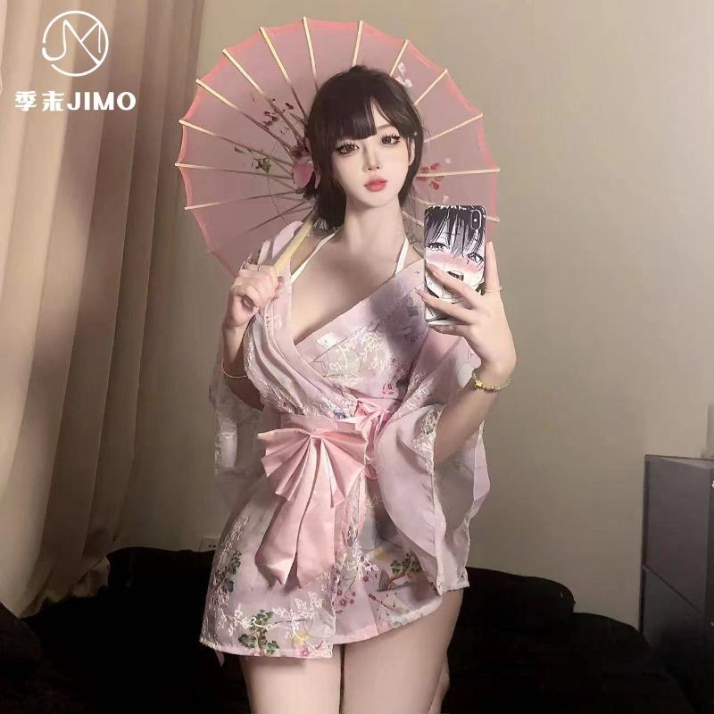 Sexy lingerie Tokyo god girl * sweet bow sexy print embroidered kimono bathrobe chiffon nightgown
