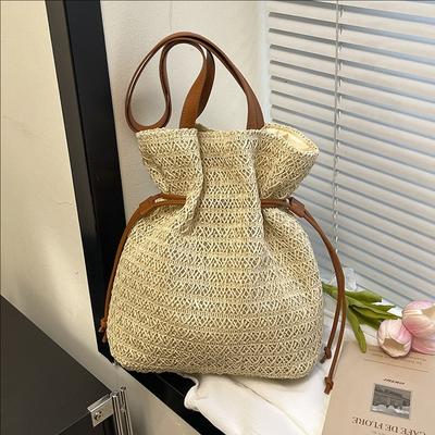 Bolsa Casual de Grande Capacidade Feminina Nova Cordão Tecida Férias à Beira-Mar Praia Bolsa de Ombro