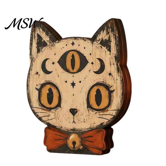 Three-dimensional Layered Painting Ornaments Halloween Wooden Ornaments, Distressed Pumpkin/Cat Decorations, Desktop & Wall Durable Wood Tabletop Art