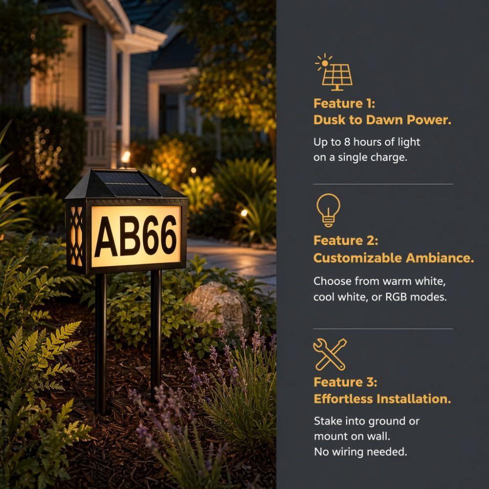 Dual Use Installation Solar LED Address Number Light Wall Mount Stake In-Ground House Marker Lamp Built-In Solar Panel