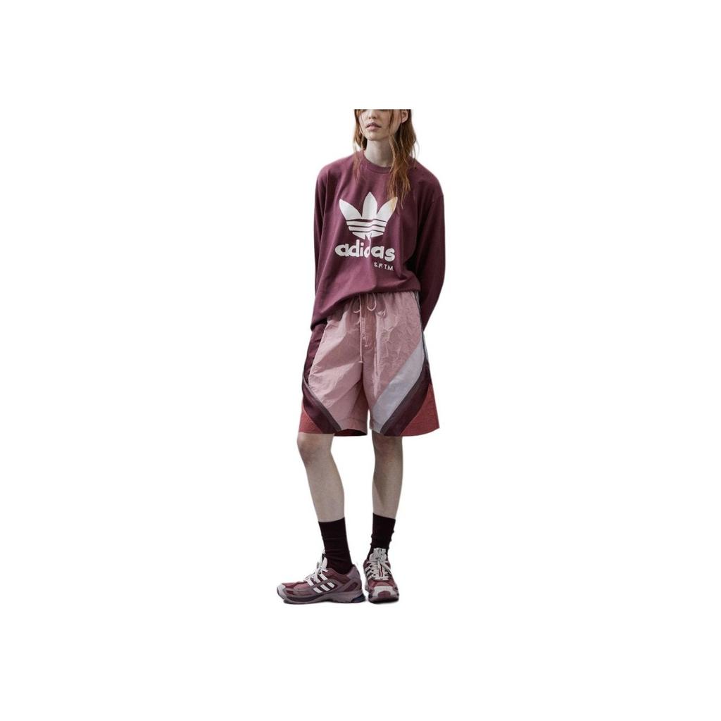 Adidas Originals Trefoil Striped Colorblock Drawstring Straight-Leg Casual Shorts Unisex Bottoms Pink HT0088