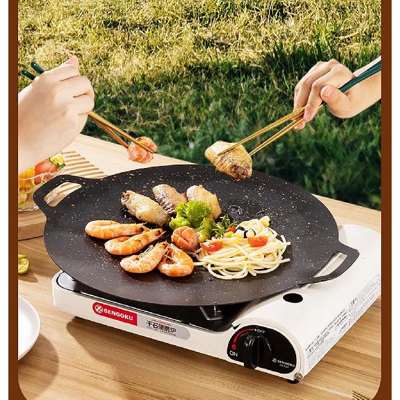 Thin Korean Grill Pan, 9.4 Inch Iron with Non-stick Coating Baking Tray on Heating Stove for Home, Party Travel and Outdoor (9 inch)