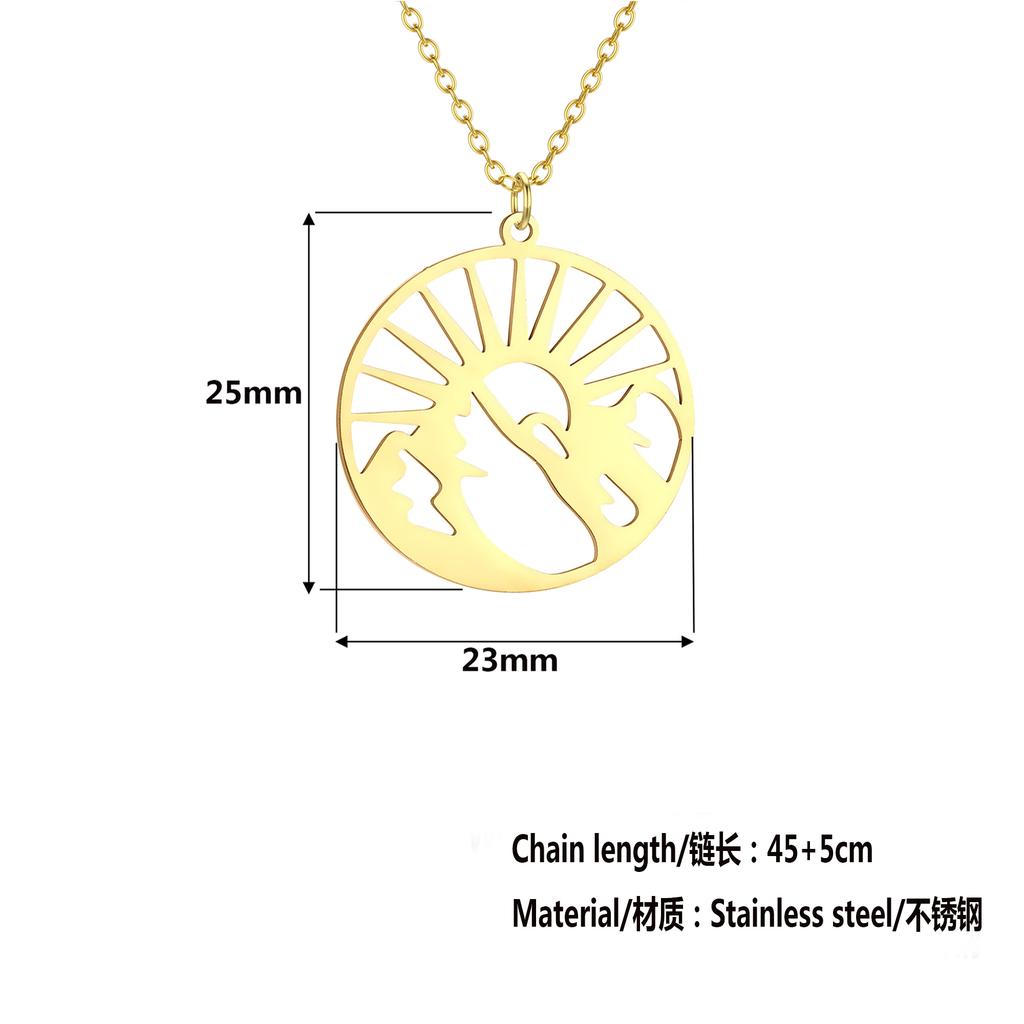 Kinitial Cactus Saturn Planet Infinity Lips Bird Landscape Sun Mountain Stainless Steel Pendant Necklace For Women Jewelry Gift