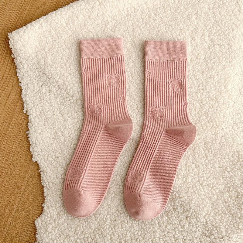 

Носки до середины икры Katon Bear, Осенний гребенной хлопок, Милые носки до середины икры, Однотонные, Универсальные, Махровые носки, Бесшовные 1 pair розовый