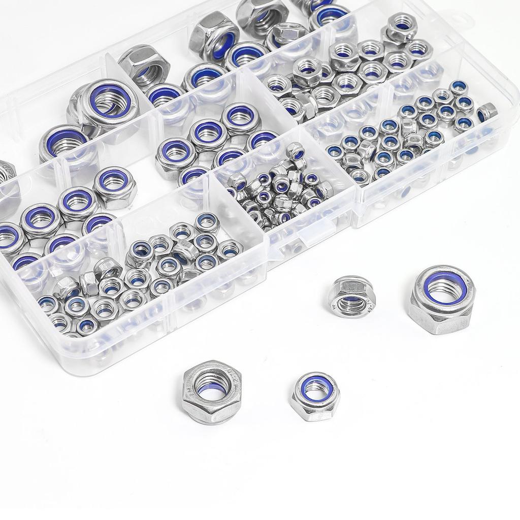 180Pcs Nylon Lock Nut Set DIN985 Lenny Metal Lock Nut Box M3M4M5M6-M12