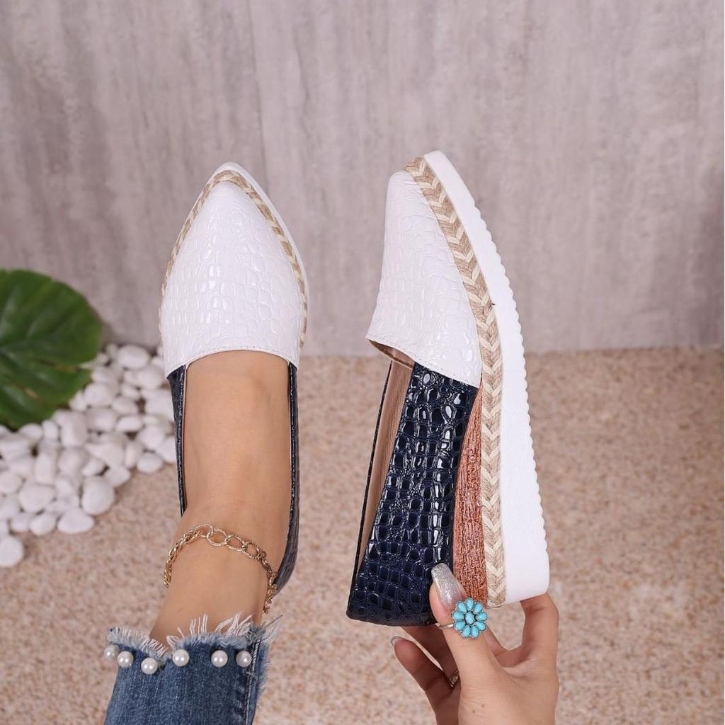 2025 Spring Plus Size Women's Multicolor Espadrille Wedge Shoes with Pointed Toe.