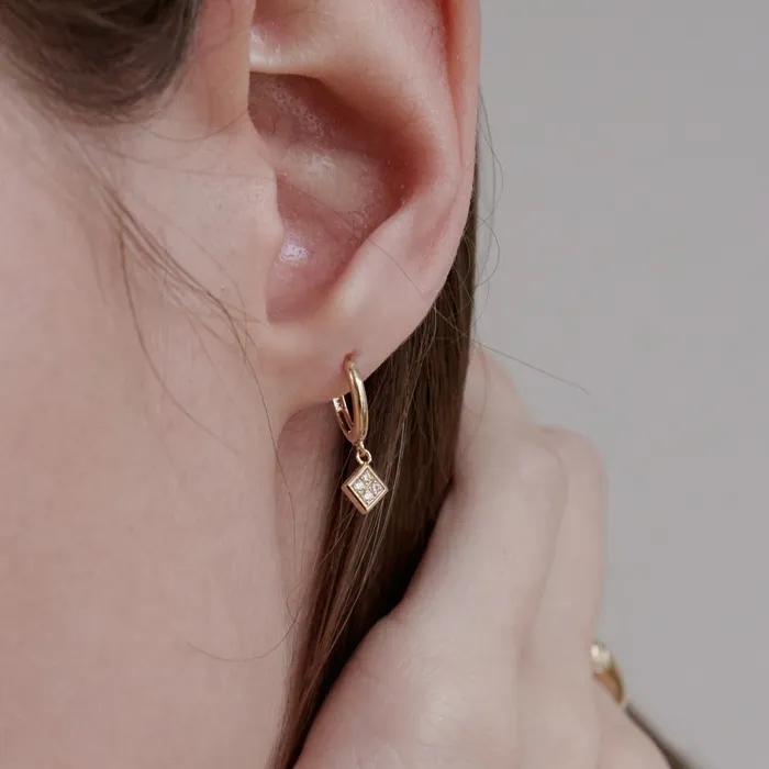 14k Square Drop One-Touch Earrings