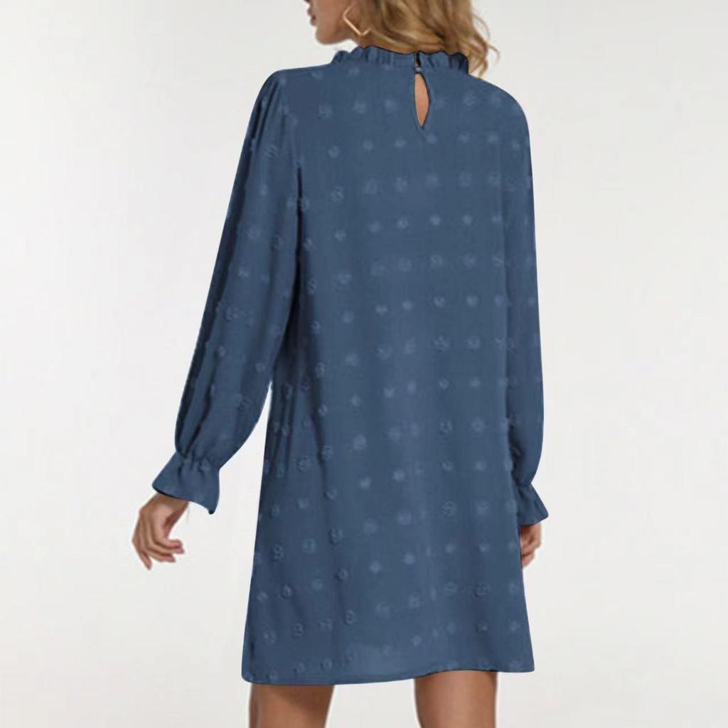 Abito Lungo da Donna alla Moda 2026 con Ricamo a Bolle, Pompon e Tessuto Jacquard a Manica Lunga