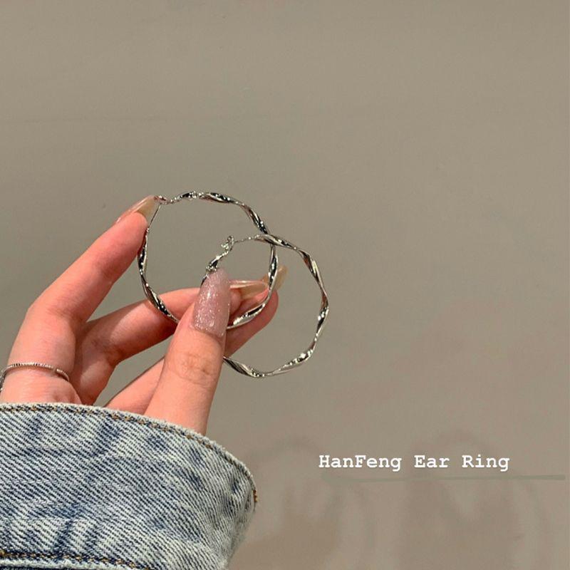 2024 Unique Twisted High-End Silver Hoop Earrings - Large Authentic Niche Design